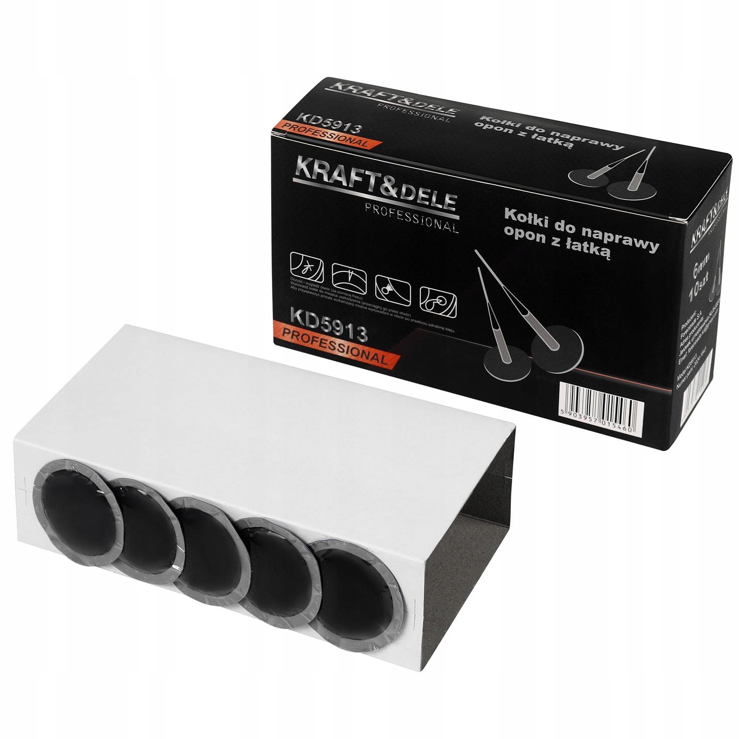 Kołki do Naprawy Opon z Łatką 6 mm 10 sztuk Plug Patch Gum Tyre Kraft&Dele