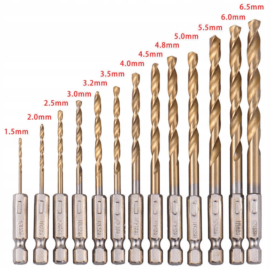 WIERTŁA TYTANOWE DO METALU BETONU ZESTAW HSS 13SZT