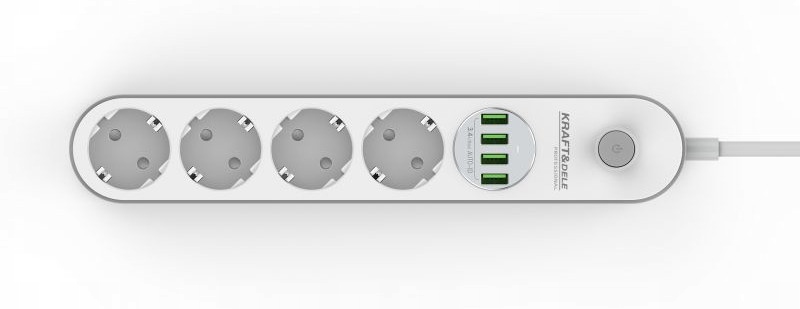 Przedłużacz 2m listwa 4xUSB + 4x230V z włącznikiem