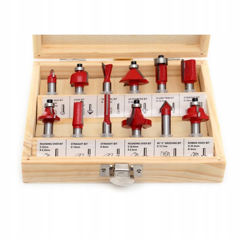 Zestaw Frezów do Drewna Trzpieniowy 12 sztuk elementów Kraft&Dele