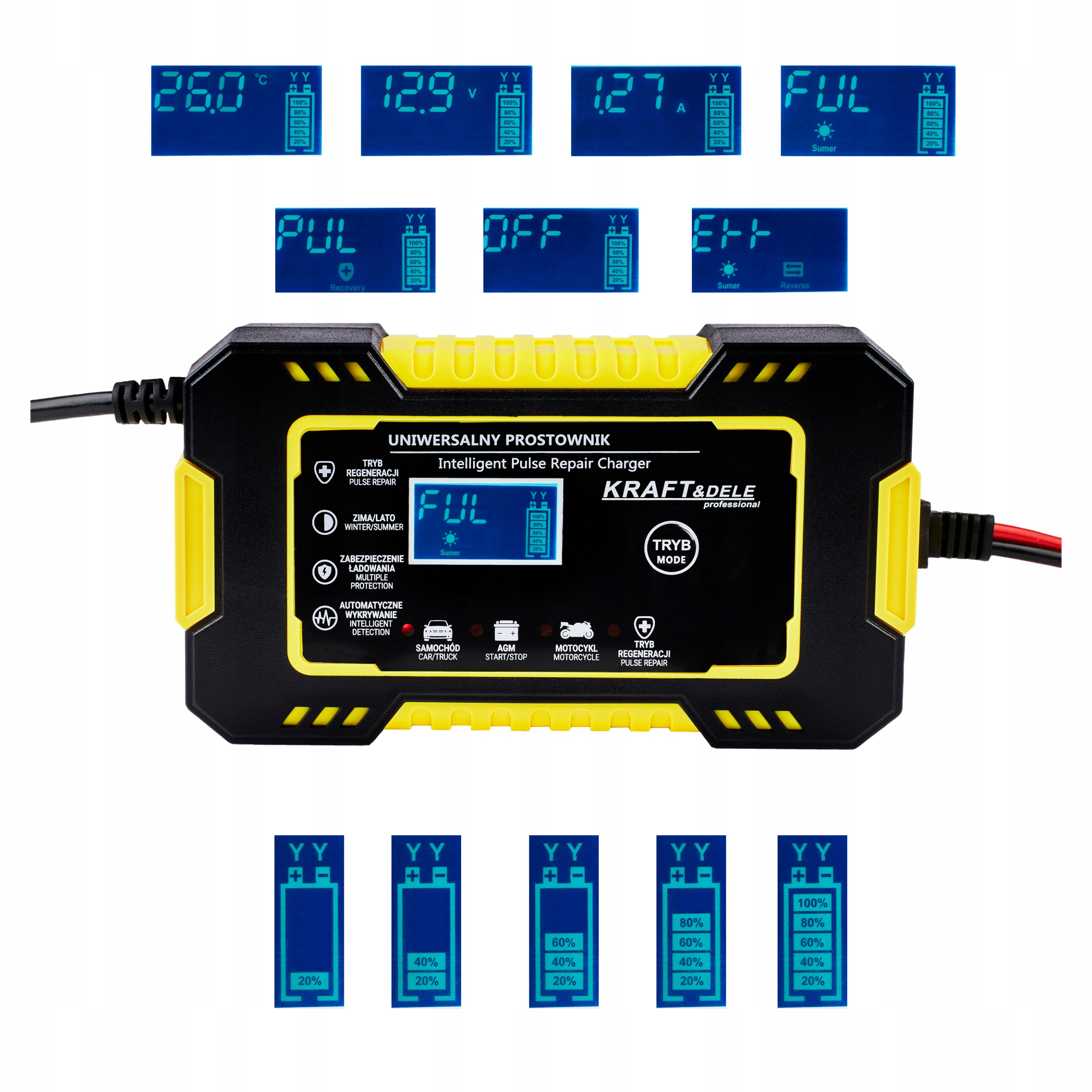 PROSTOWNIK AKUMULATOROWY AUTOMATYCZNY FUNKCJA NAPRAWY 12/24V ŁADOWARKA 10A