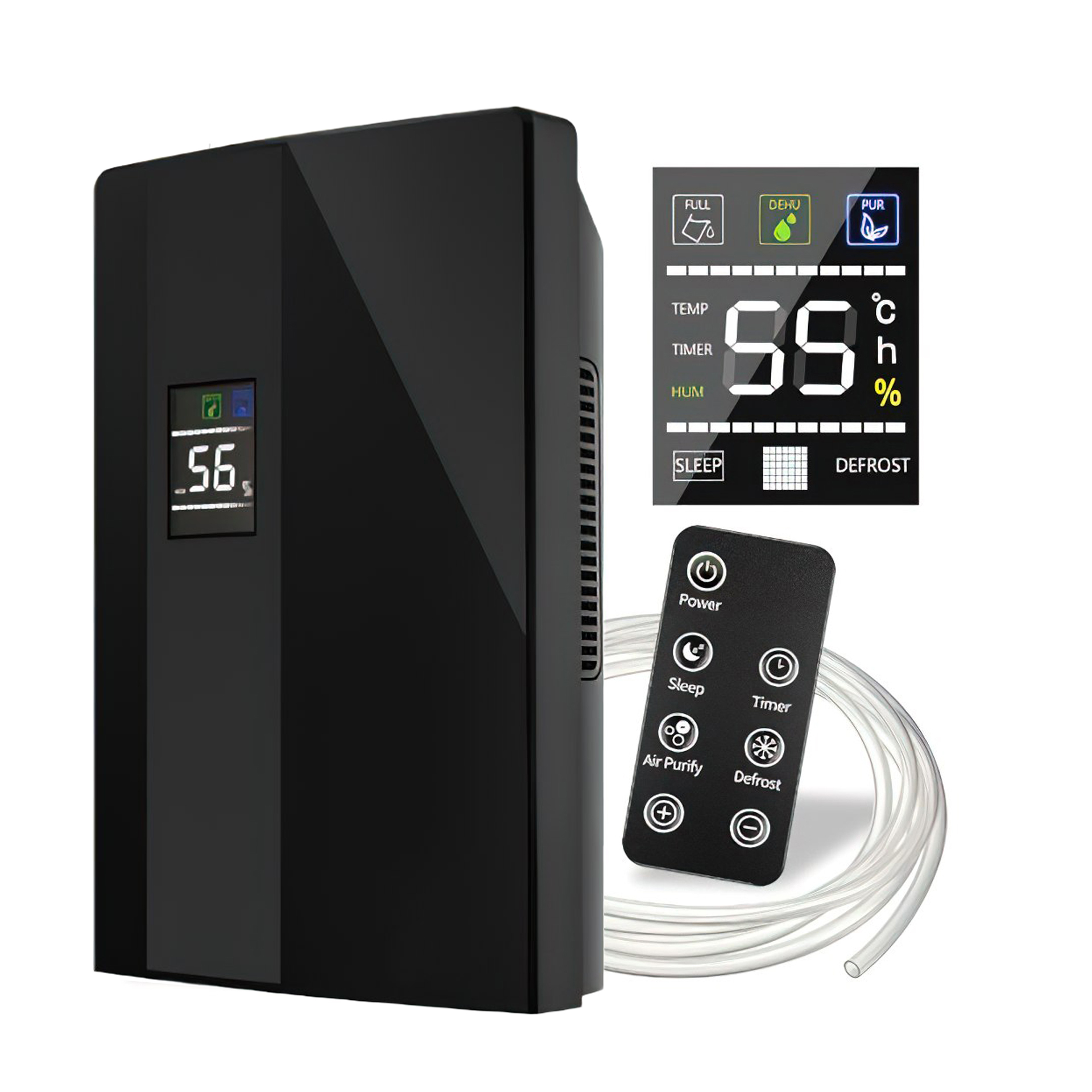 Osuszacz Powietrza Czarny 65W 2000ml 270ml/24h LCD Pilot Kraft&Dele