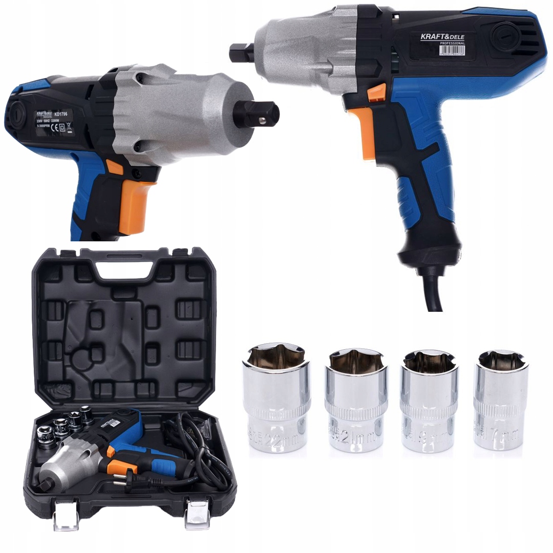 Elektryczny klucz udarowy 1/2" + walizka + nasadki Kraft&Dele KD1796