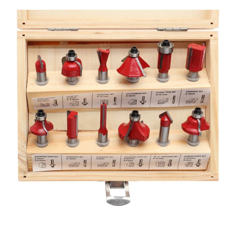 Zestaw Frezów do Drewna Trzpieniowy 12 sztuk elementów Kraft&Dele