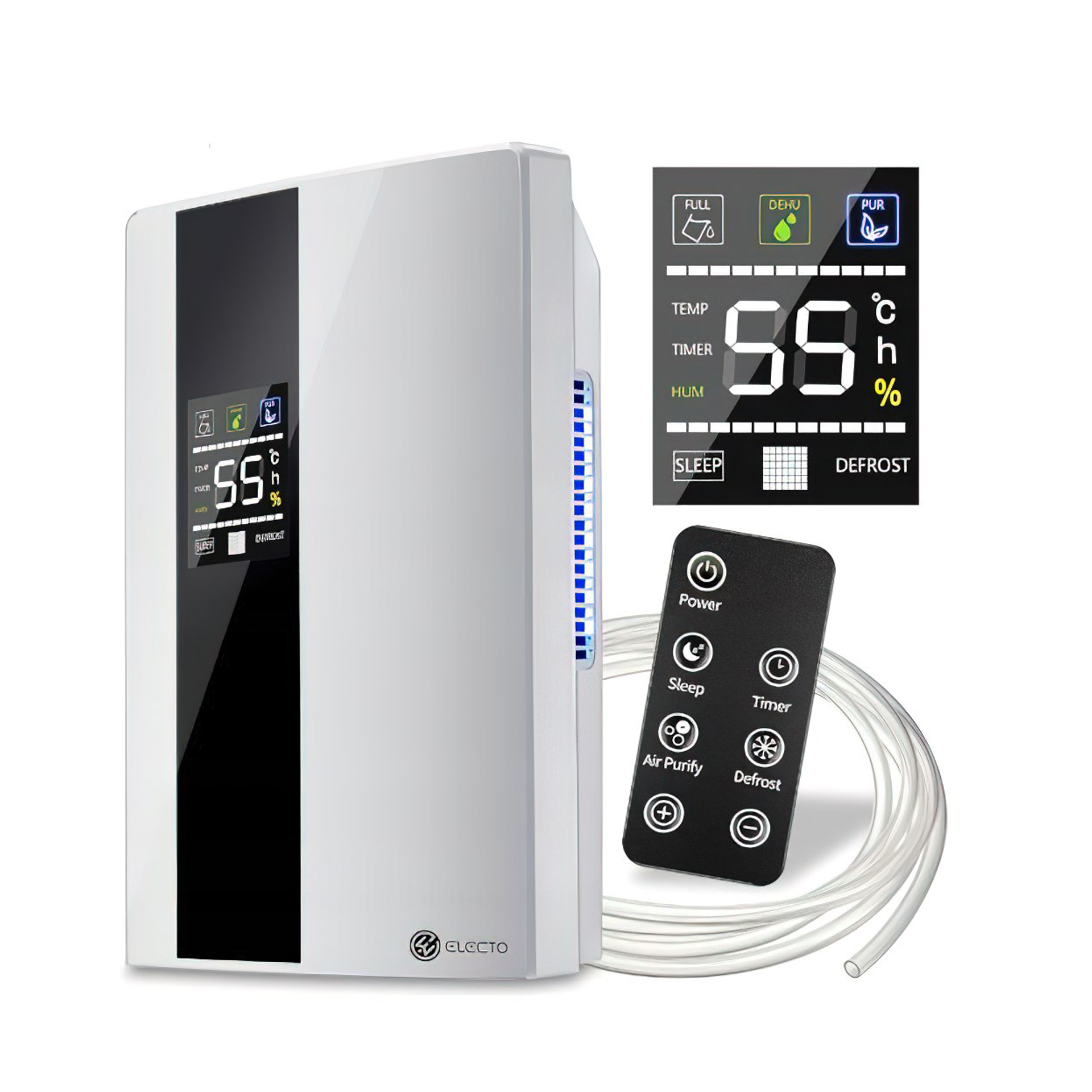 Osuszacz Powietrza Biały 65W 2000ml 270ml/24h LCD Pilot Kraft&Dele