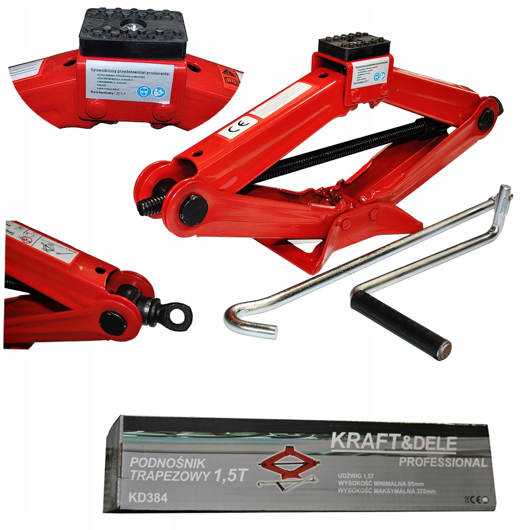 Podnośnik Samochodowy Trapezowy Lewarek Guma1,5 T 1500 kg Kraft&Dele