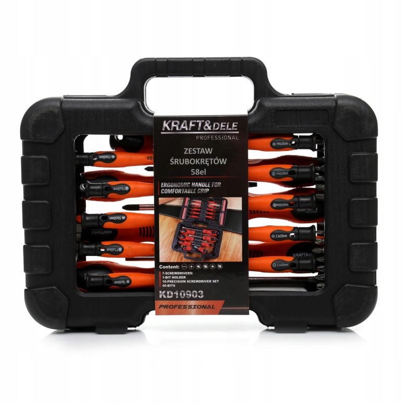ZESTAW ŚRUBOKRĘTÓW I BITÓW 58 ELEMENTÓW WALIZKA KD10903
