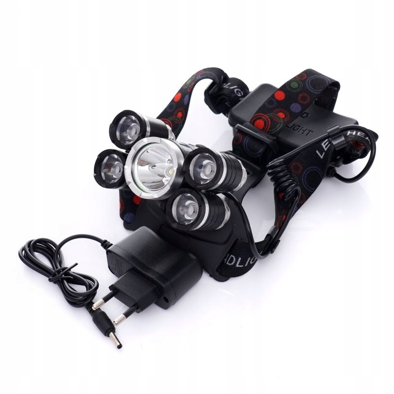 LATARKA CZOŁOWA CZOŁÓWKA LAMPKA T6 LED AKUMULATOROWA 5 DIOD KD1247