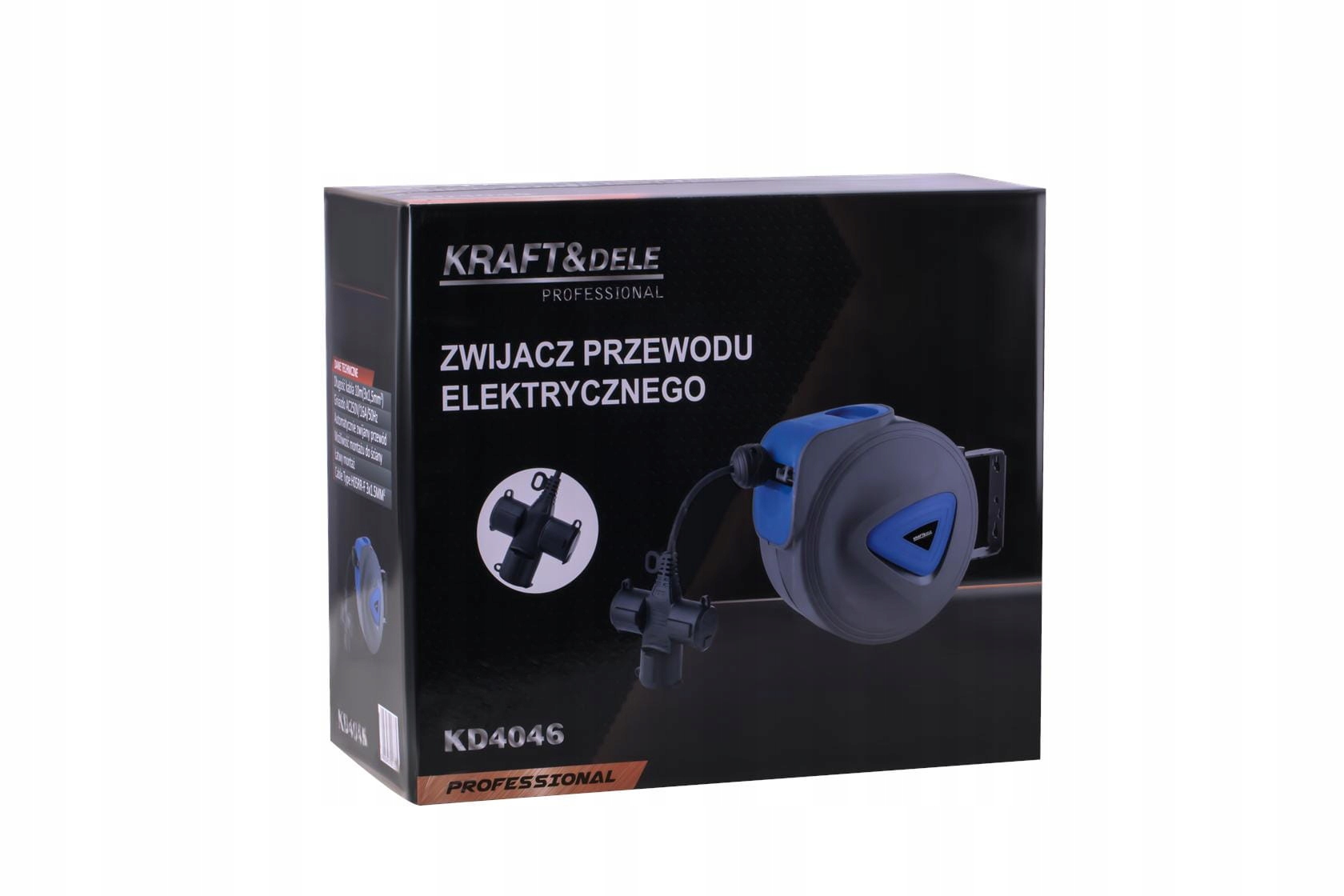 Przedłużacz Bębnowy Automatyczny Zwijacz Ścienny 180° 15m 3x Kraft&Dele