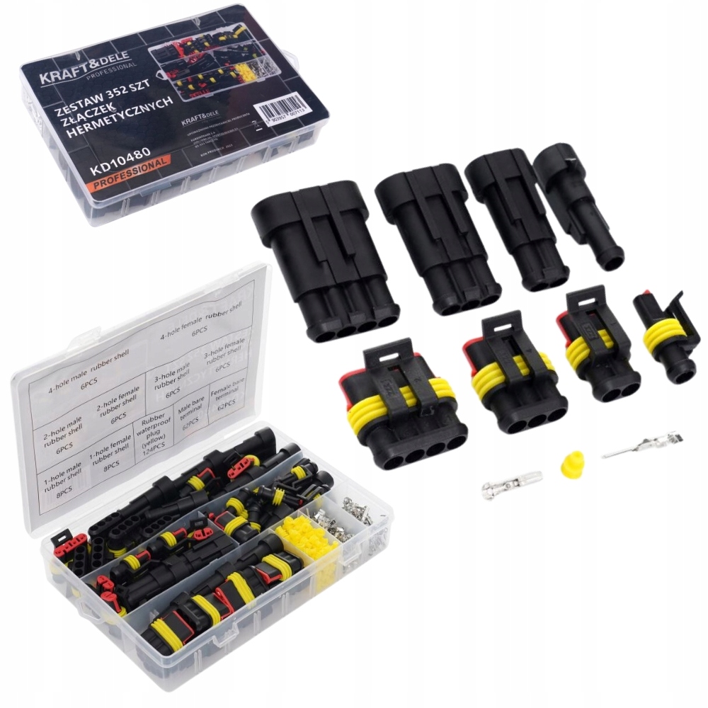 ZESTAW ZŁĄCZEK WTYCZEK KOSTEK HERMETYCZNYCH 352 ELEMENTY KRAFT&DELE