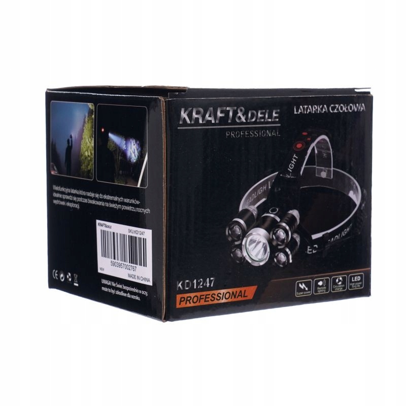 LATARKA CZOŁOWA CZOŁÓWKA LAMPKA T6 LED AKUMULATOROWA 5 DIOD KD1247