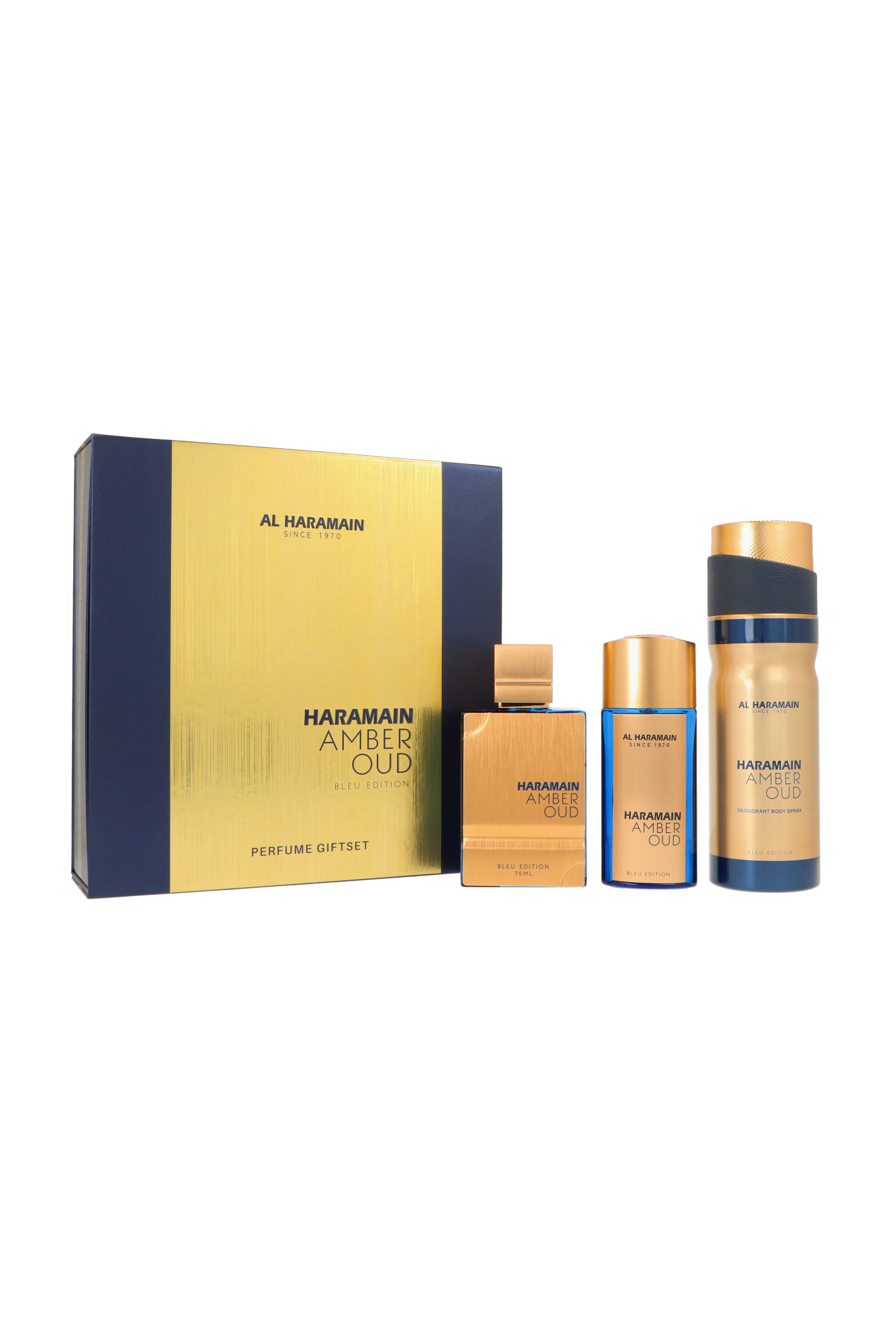 Zestaw Al Haramain Amber Oud Bleu Edition Edp 75 ml + Edp 30ml + Deodorant Body Spray 200ml