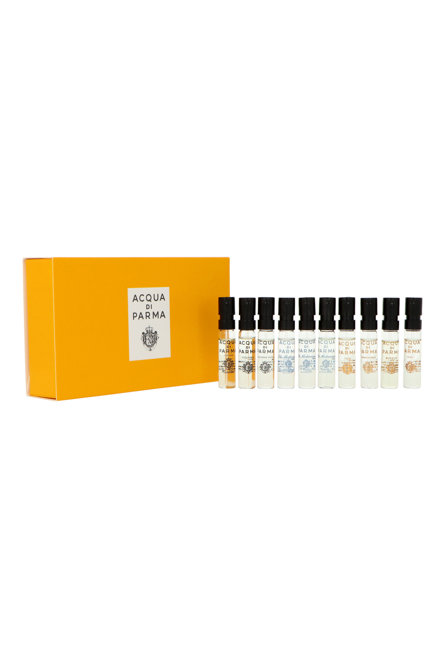 Zestaw Acqua Di Parma 10x1,5ml: Edc Colonia + Edc Colonia Essenza + Edc Colonia Pura + Edt Blu Mediterraneo Arancia di Capri + Edt Blu Mediterraneo Fico di Amalfi + Edt Blu Mediterraneo Mirto di Panar