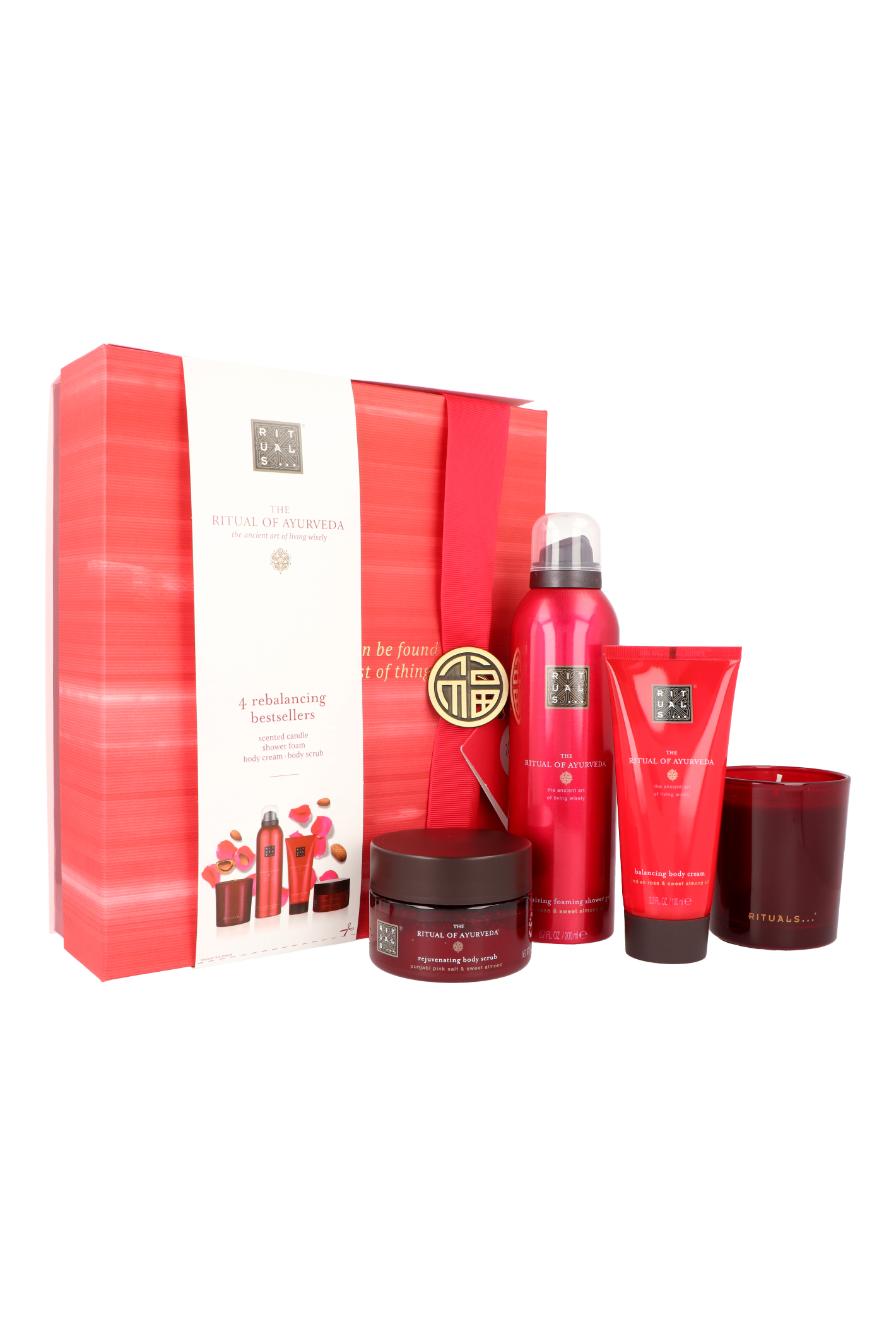 Zestaw Rituals The Ritual Of Ayurveda Rebalancing Routine Foaming Shower Gel 200ml + Scented Candle 140g + Body Cream 100ml + Body Scrub 125g