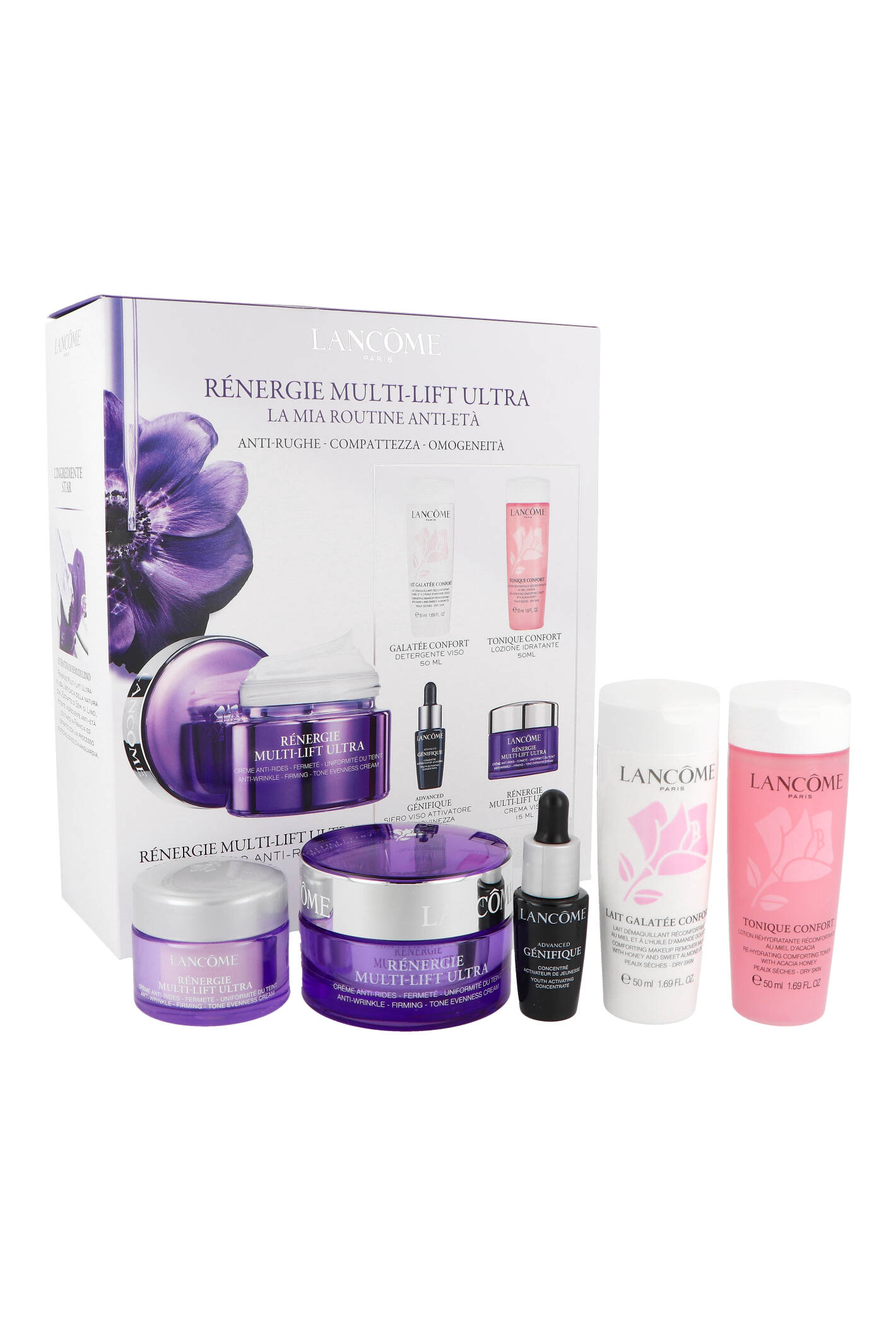 Zdjęcie produktu Zestaw Lancome Renergie Multi-Lift Ultra Cream 30ml + Renergie Multi-Lift Ultra Cream 15ml + Advanced Genifique Serum 7ml + Lait Galatee Confort 50ml + Tonique Confort 50ml