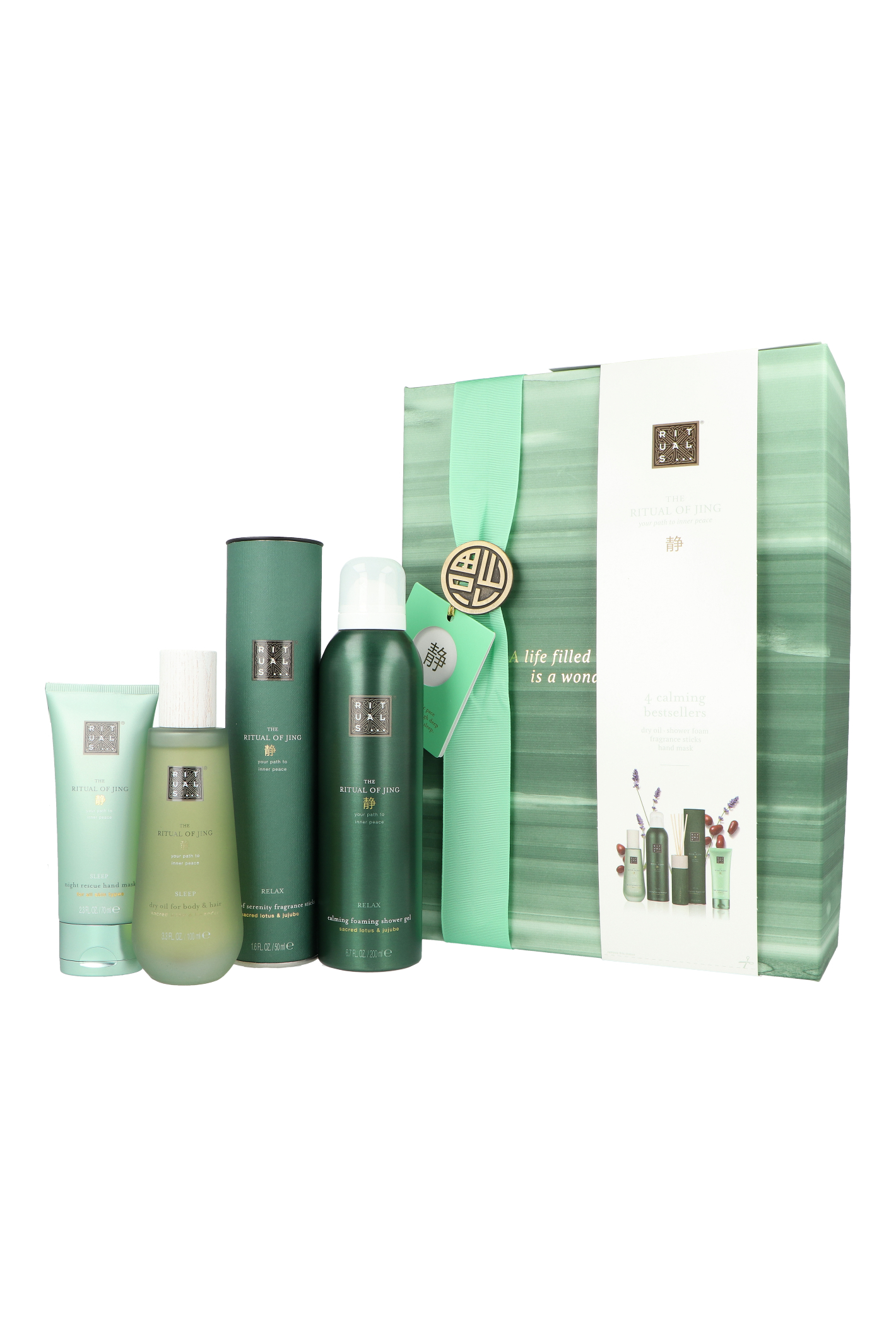 Zestaw Rituals The Ritual Of Jing Foaming Shower Gel 200ml + Dry Oil 100ml + Fragrance Sticks 50ml + Hand Mask 70ml