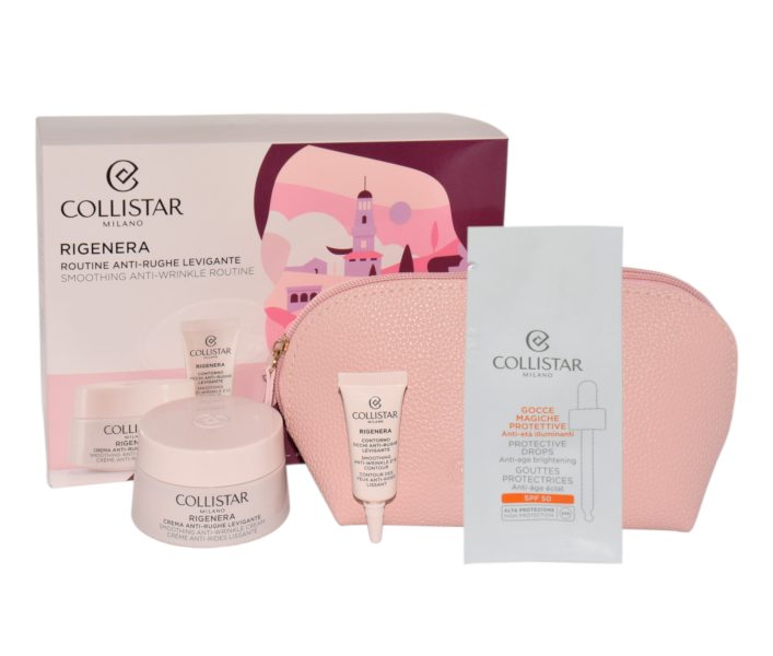 Zestaw Collistar Anti Wrinkle Smoothing Cream 50ml + Anti Wrinkle Smoothing Eye Contour 5ml + Protective Magic Drops Sachet + Cosmetics Bag