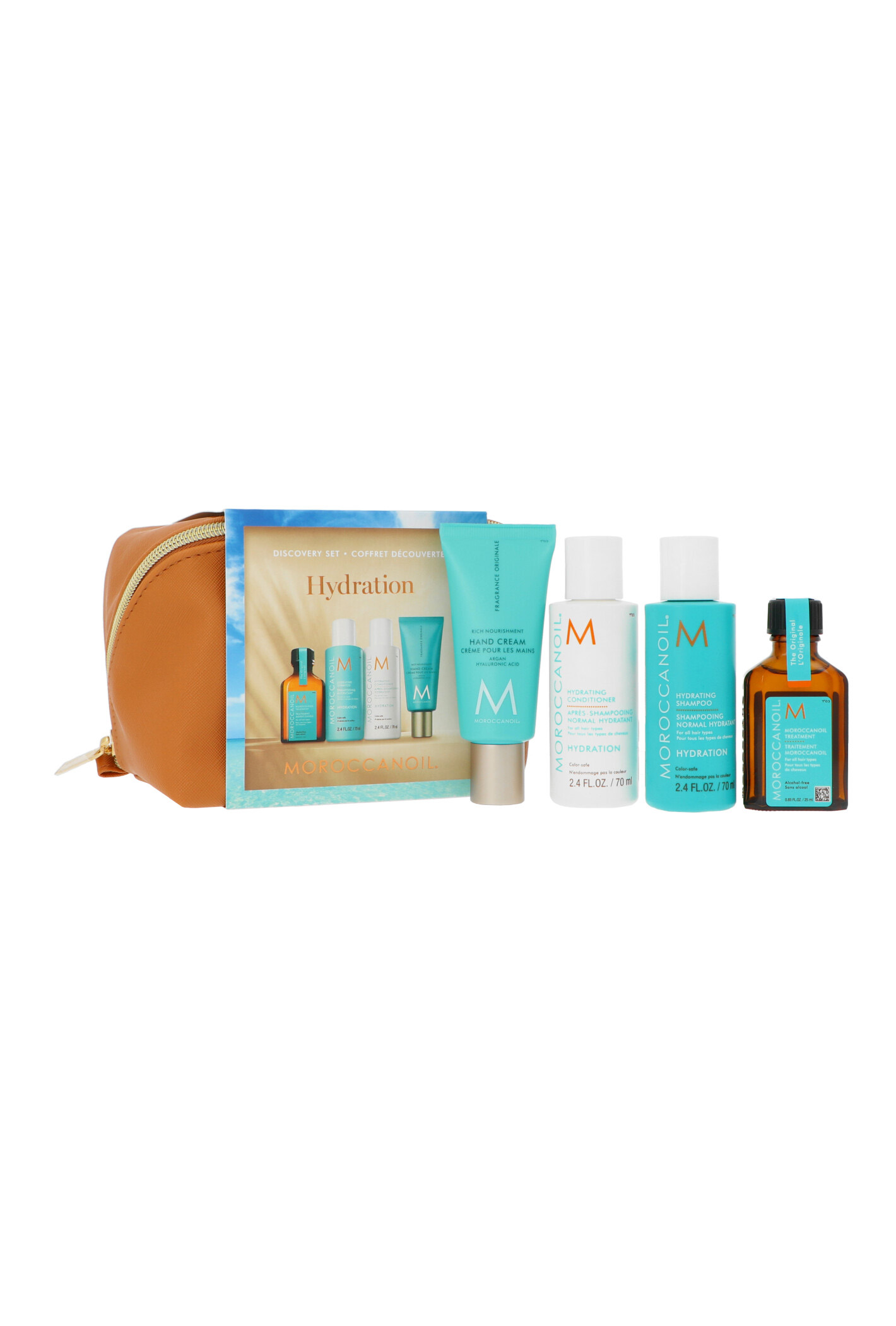 Zestaw Moroccanoil Travel Kit Hydration Shampoo 70ml + Conditioner 70ml + Treatment 25ml + Hand Cream 40ml + Pouch