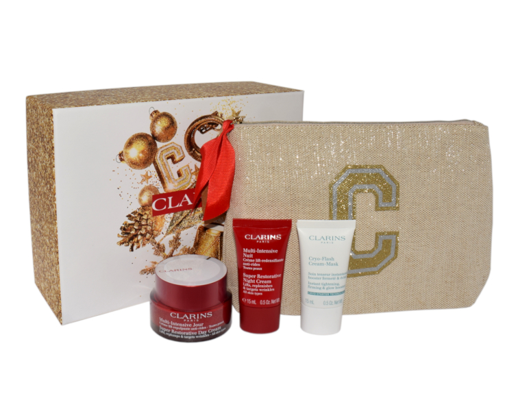 Zestaw Clarins Multi-Intensive Day Cream 50ml + Super Restorative Night Cream 15ml + Cryo Flash Cream Mask 15ml + Pouch