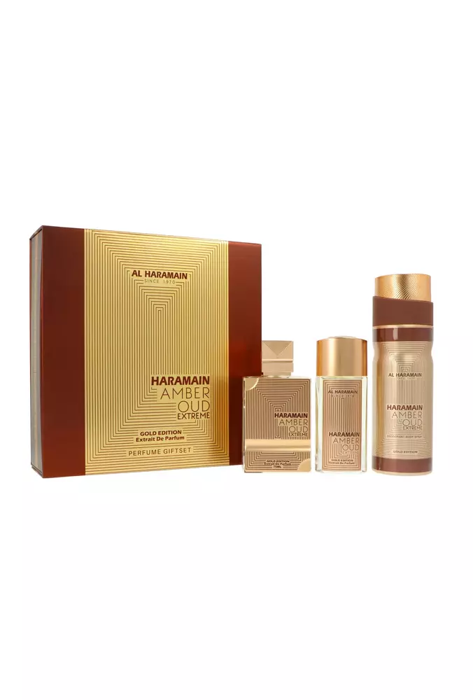 Zestaw Al Haramain Amber Oud Gold Edition Extreme Perfumes Extrait de Parfum 75ml + Extrait de Parfum 30ml + Deodorant Body Spray 200ml miniatura