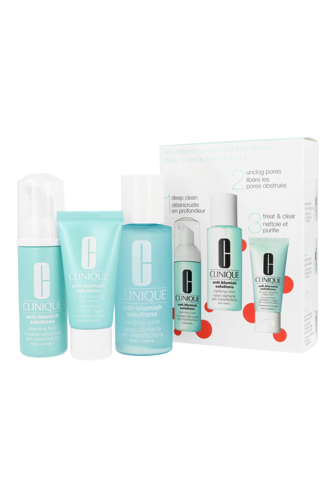 Zestaw Clinique Anti-Blemish Solution 3 Step System: Cleansing Foam 50ml + Clarifying Lotion 100ml + Clearing Moisturizer 30ml