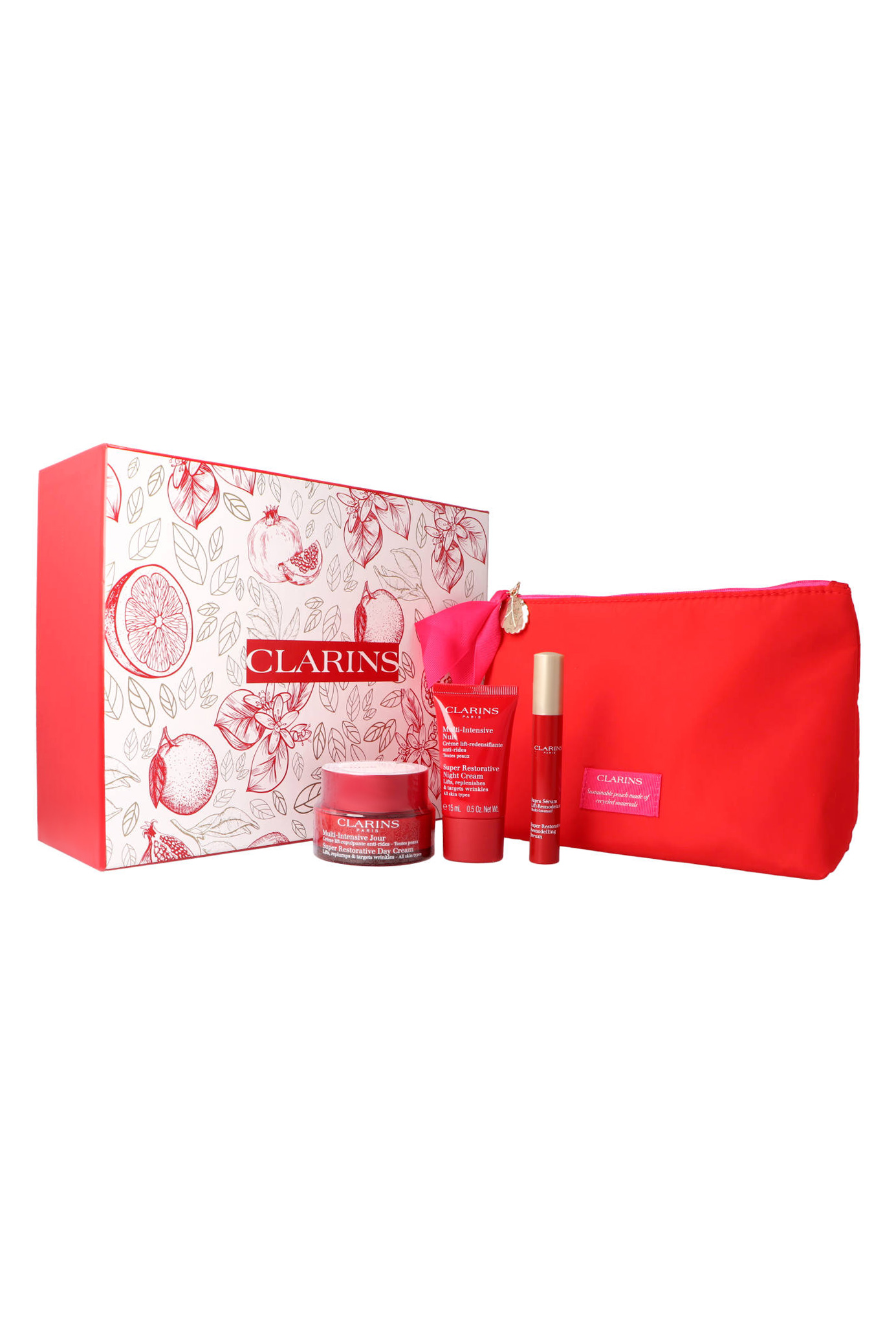 Zestaw Clarins Super Restorative Day Cream 50ml + Super Restorative Remodelling Serum 10ml + Super Restorative Night 15ml + Pouch