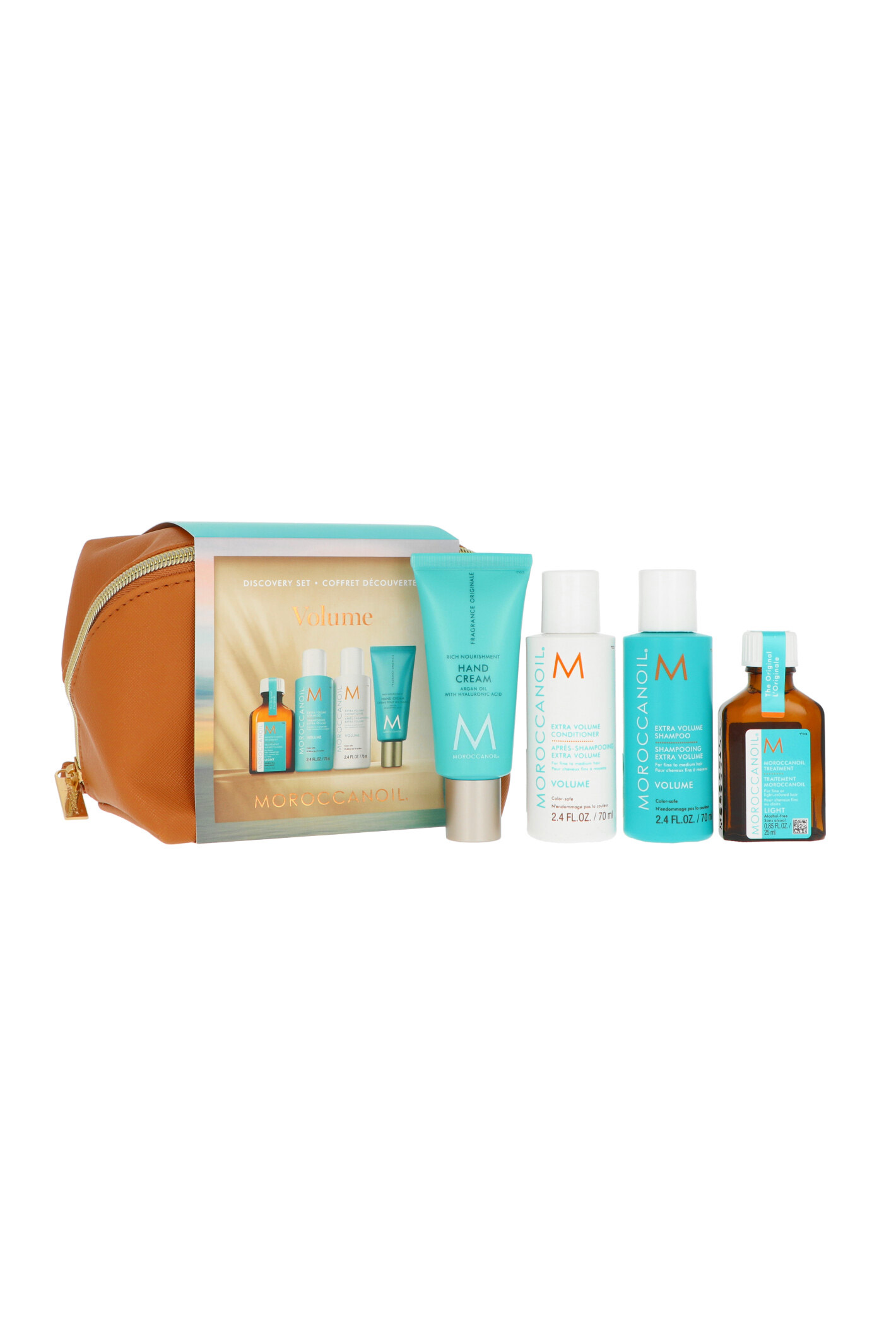 Zestaw Moroccanoil Travel Kit Volume Shampoo 70ml + Conditioner 70ml + Treatment 25ml + Hand Cream 40ml + Pouch