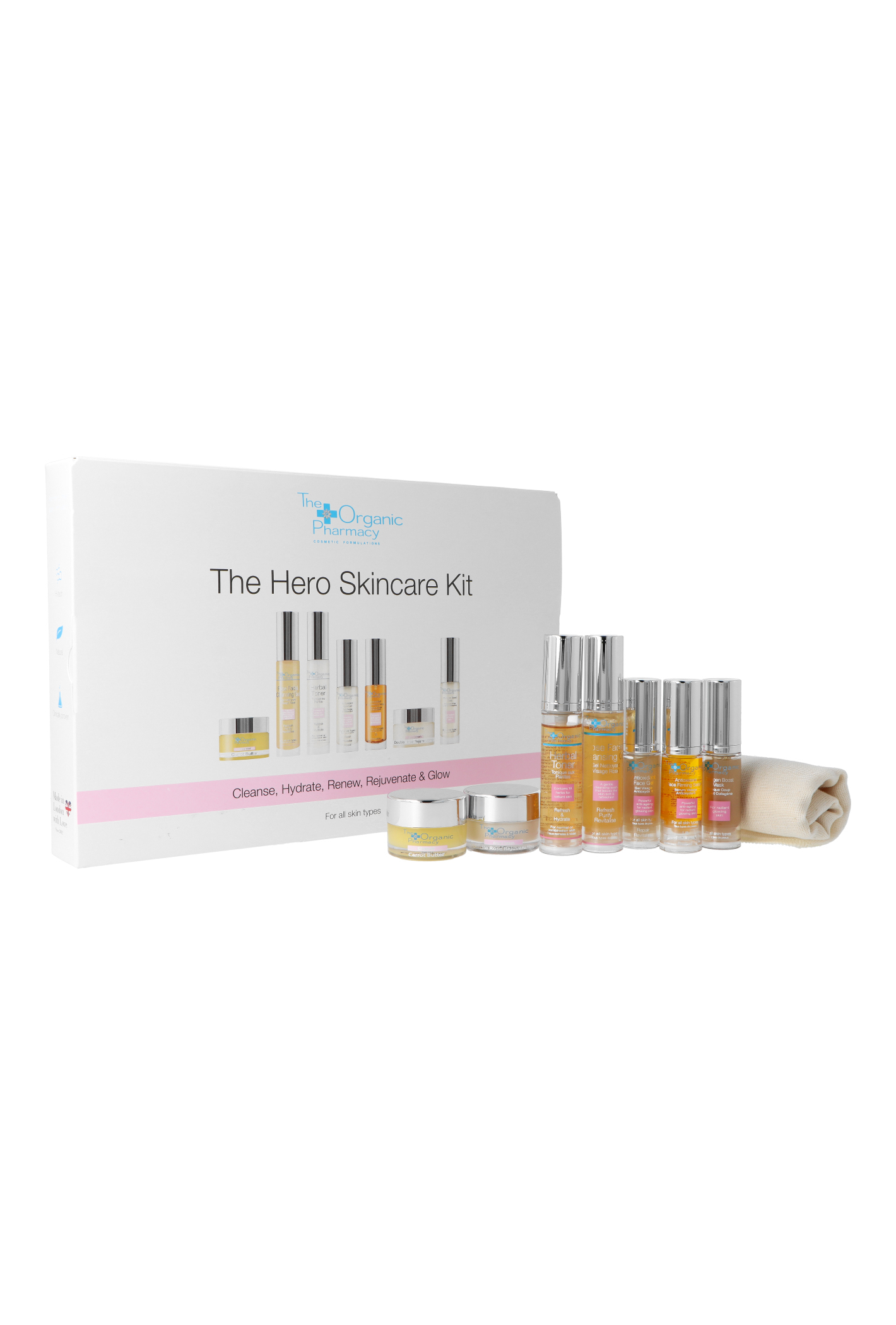 Zestaw The Organic Pharmacy The Hero Skincare Carrot Butter Cleanser 10ml + Herbal Toner 10ml + Antioxidant Face Gel 5ml + Antioxidant Face Firming Serum 5ml + Double Rose Rejuvenating Face Cream 10ml