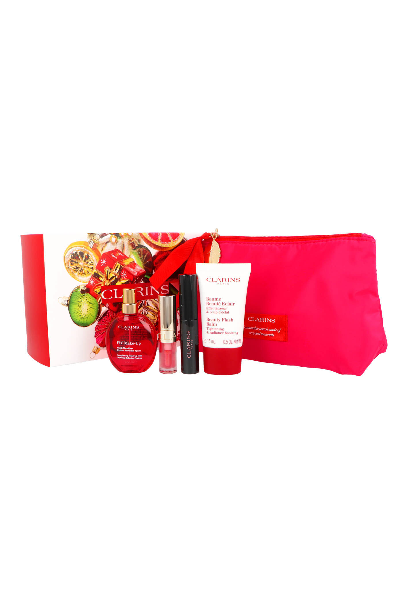 Zestaw Clarins Make Up Must Lip Comfort Oil 04 Pitaya 1,4ml + Wonder Perfect 4D Mascara 3ml + Beauty Flash Balm 15ml + Fix Make Up 15ml