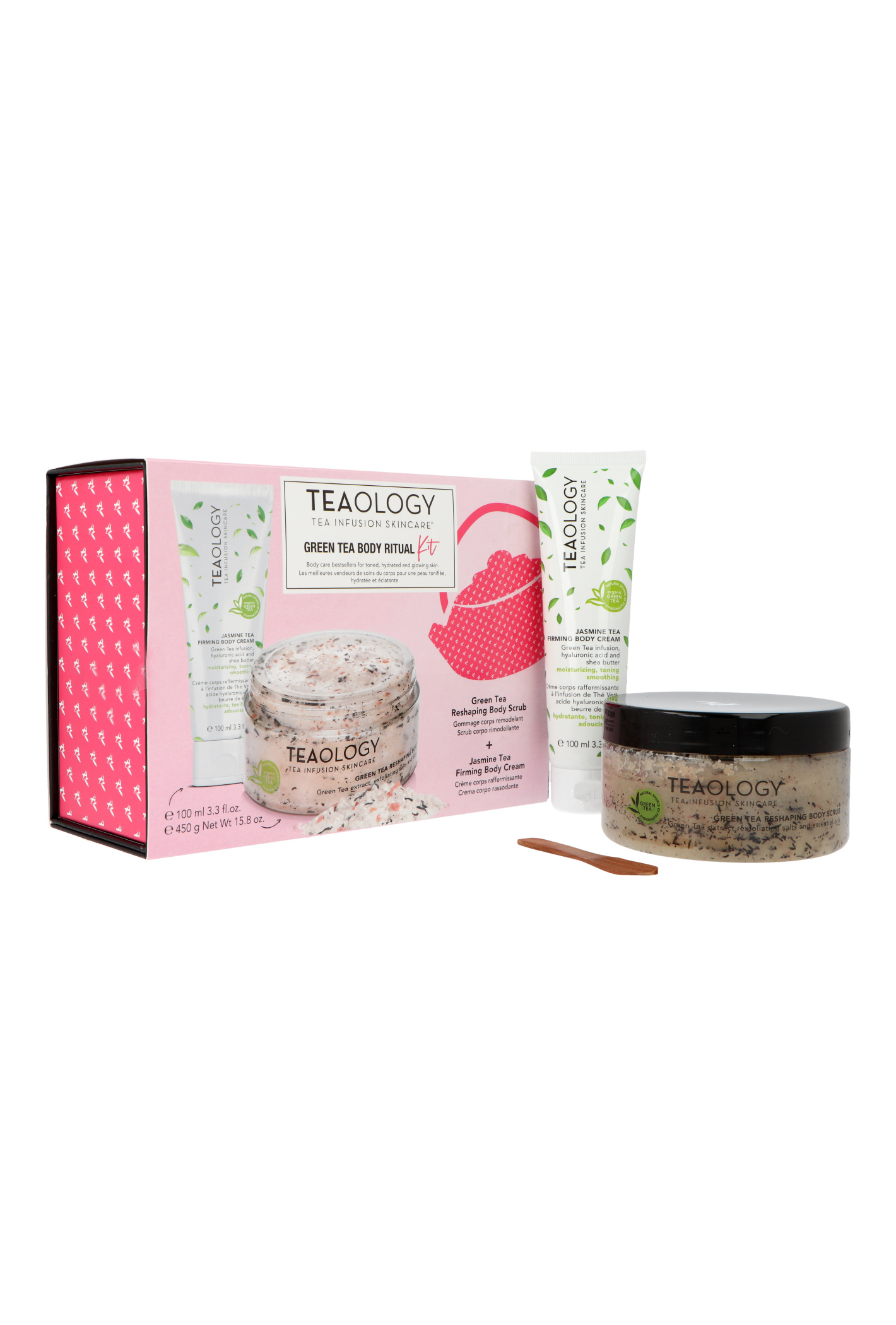 Zestaw Teaology Green Tea Body Ritual Jasmin Tea Firming Body Cream 100ml + Green Tea Reshaping Body Scrub 450g