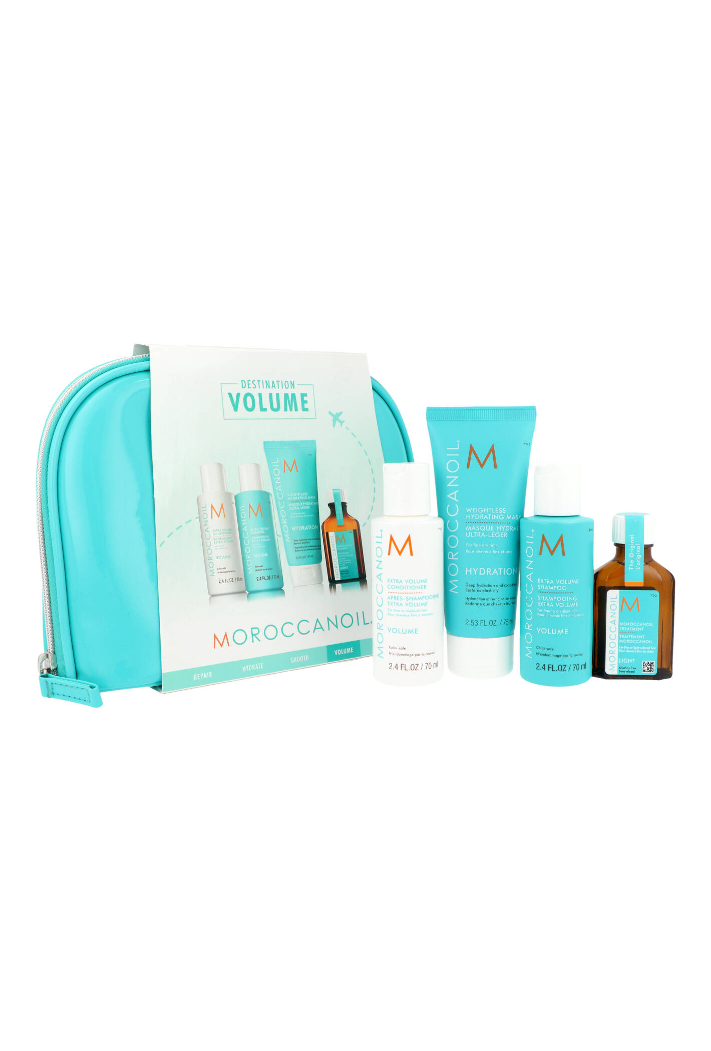 Zestaw Moroccanoil Destination Volume Extra Volume Shampoo 70ml + Extra Volume Conditioner 70ml + Treatment Light 25ml + Weightless Hydrating Mask 75ml