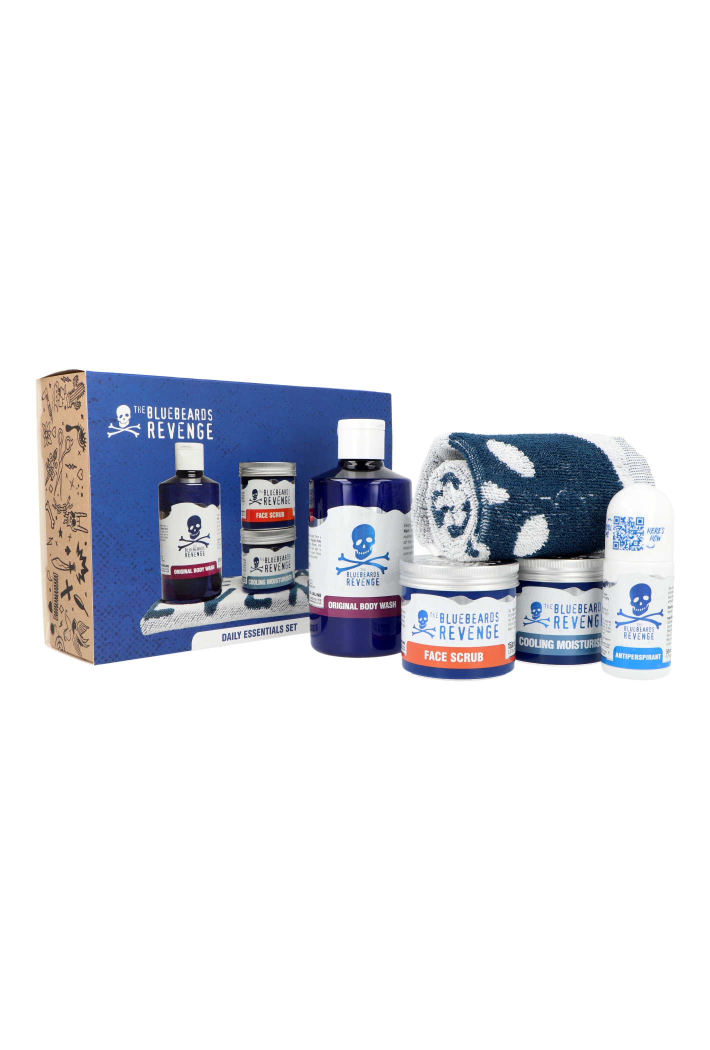 Zestaw The Bluebeards Revenge Daily Essentials Body Wash 300ml + Face Scrub 150ml + Cooling Moisturiser 150ml + Roll On Deodorant 50ml + Washcloth