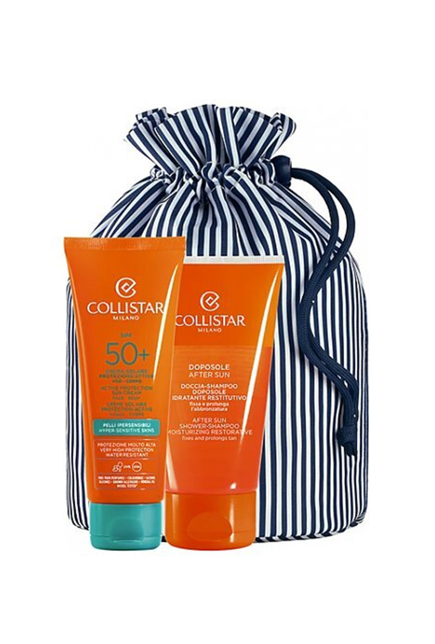 Zestaw Collistar Active Protection Sun Cream Spf50 + 100ml + After Sun Shower - Shampoo 150ml + Pouch