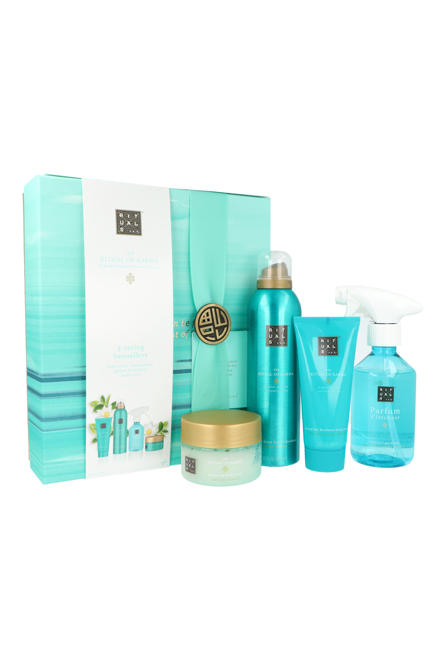 Zestaw Rituals The Ritual Of Karma Soothing Routine Foaming Shower Gel 200ml + Body Cream 100ml + Home Perfum Spray 250ml + Salt Body Scrub 125g