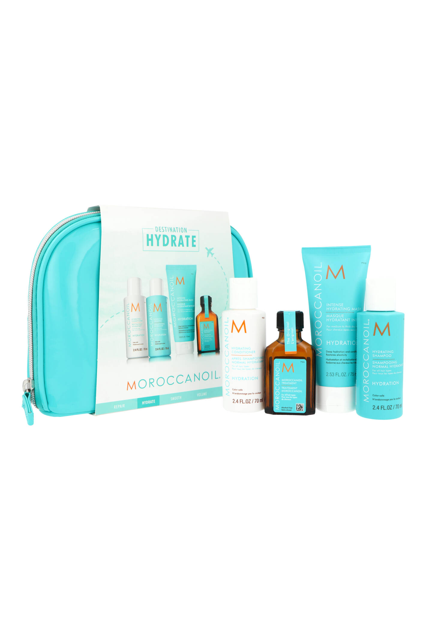 Zestaw Moroccanoil Destination Hydrate Hydrating Shampoo 70ml + Hydrating Conditioner 70ml + Treatment 25ml + Intense Hydrating Mask 75ml