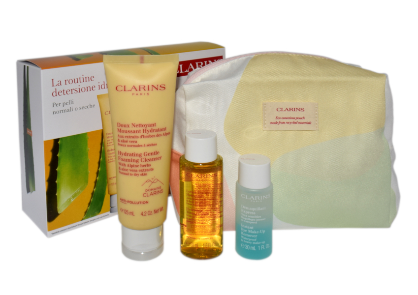 Zestaw Clarins Foaming Cleanser 125 ml + Lotion 50 ml + Demaquillant Express Yeux 30 ml + Cosmetics Bag