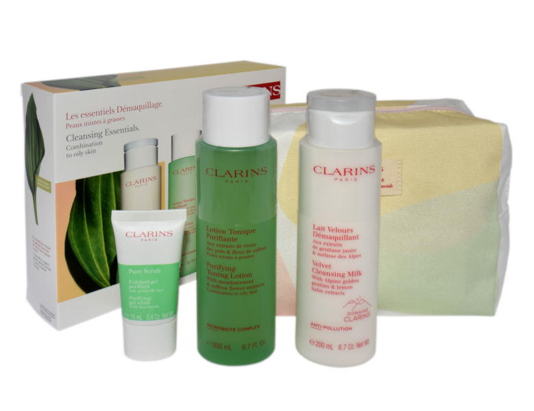 Zestaw Clarins Velvet Cleansing Milk 200ml + Purifying Toning Lotion 200ml + Pure Scrub 15ml + Cosmetics Bag
