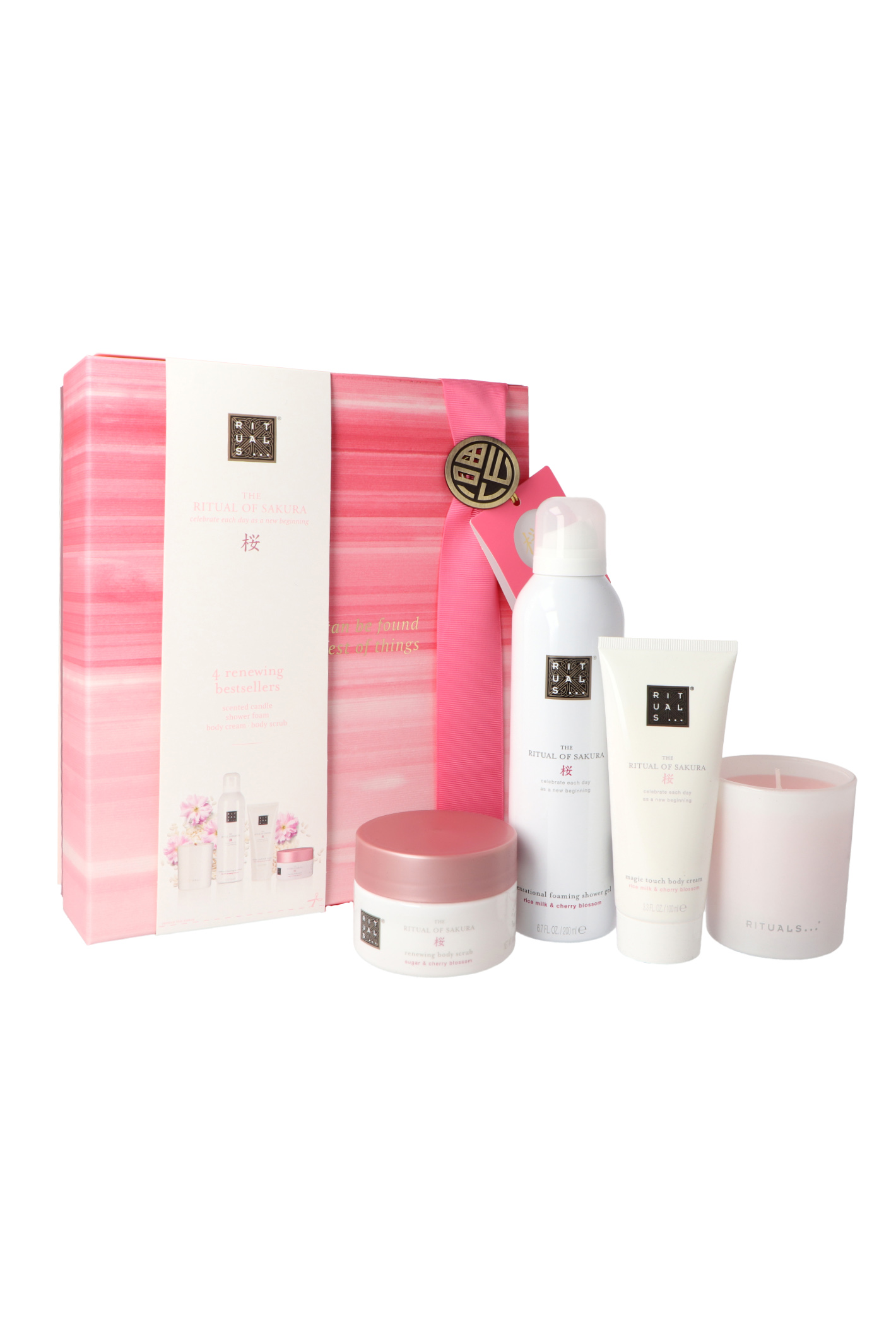 Zestaw Rituals The Ritual Of Sakura Renewing Routine Foaming Shower Gel 200ml + Scented Candle 140g + Body Cream 100ml + Body Scrub 125g