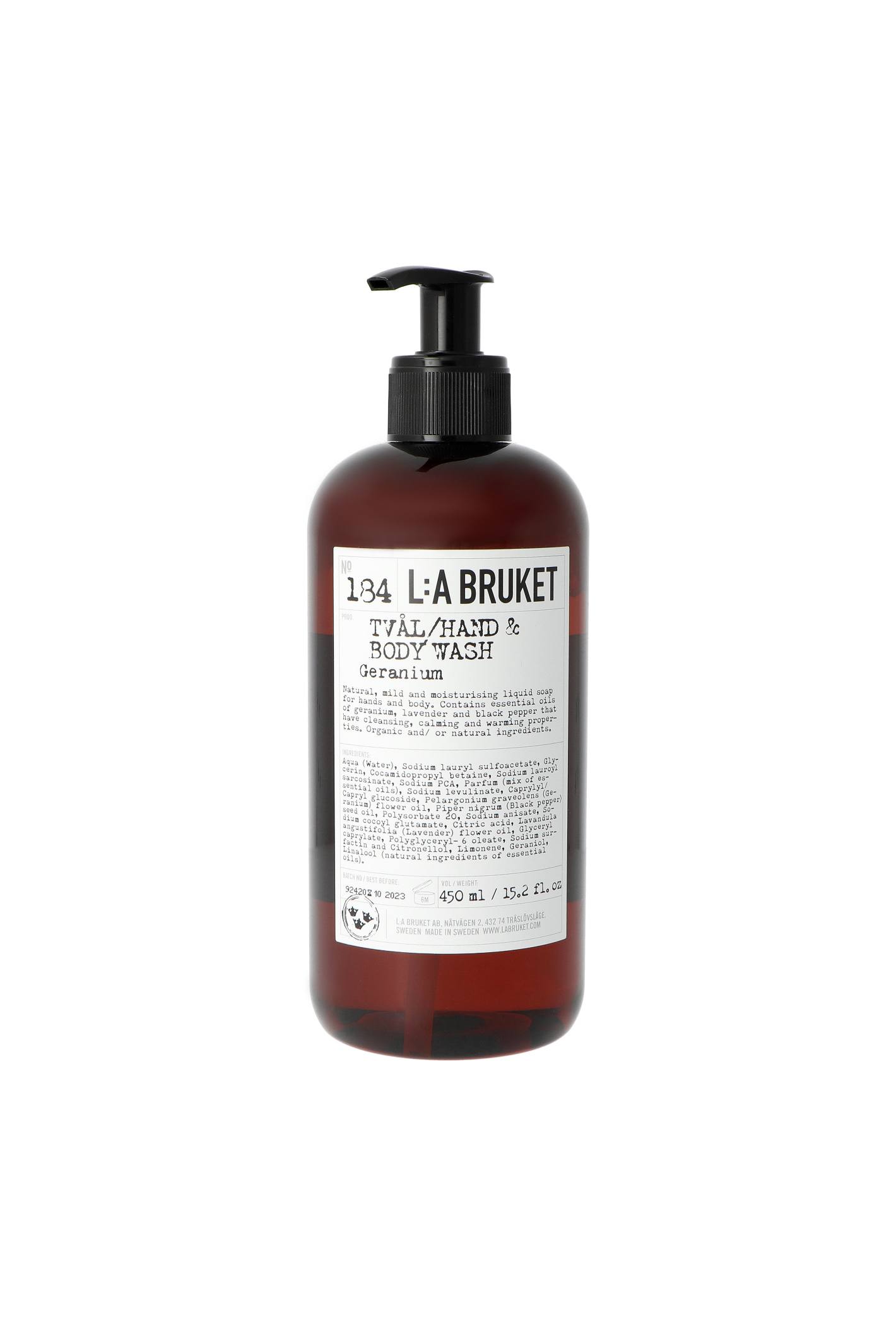 L:A Bruket 184 Geranium Hand & Body Wash 450ml