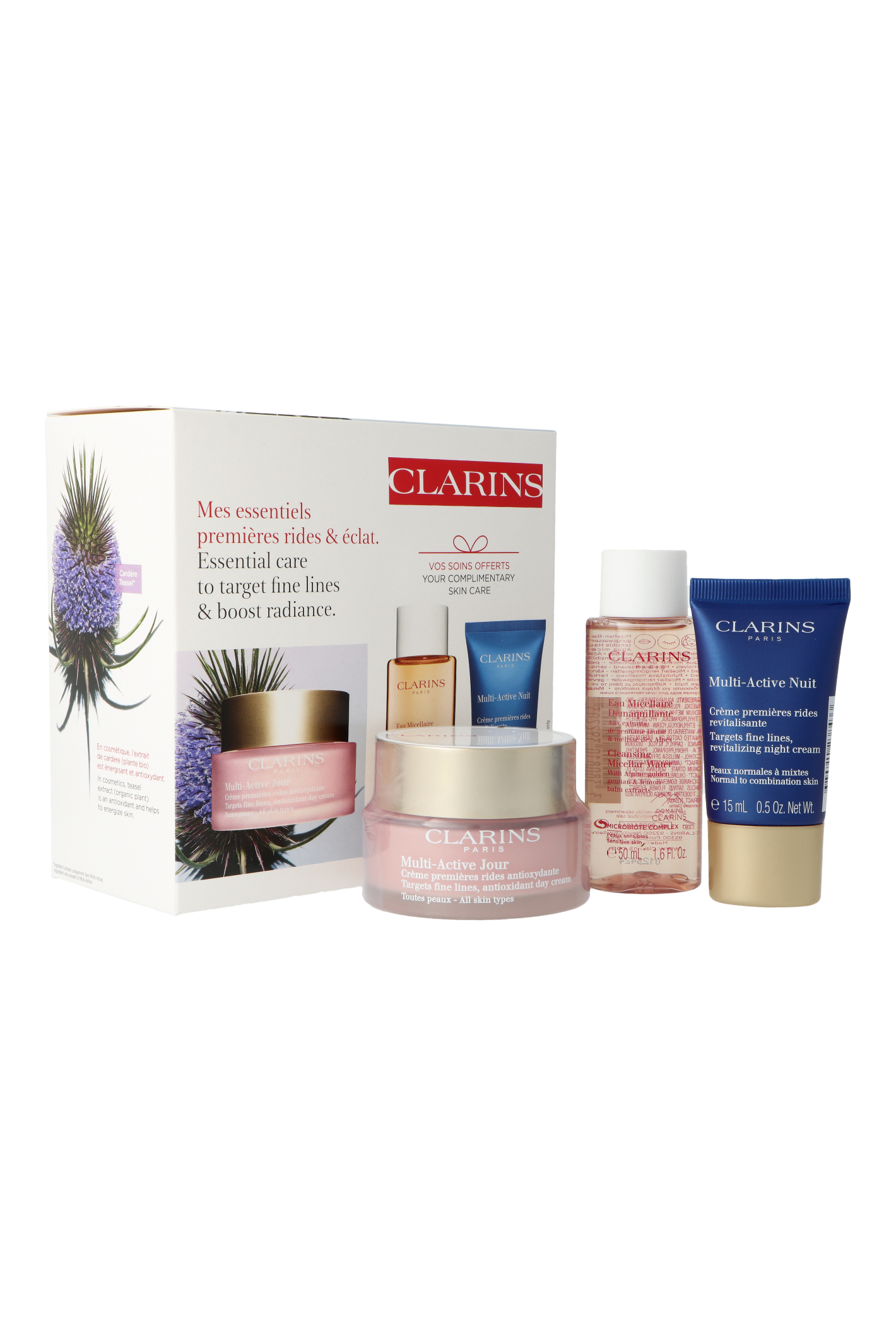Zestaw Clarins Multi-Active Jour Cream 50ml + Cleansing Micellar Water 50ml + Multi Active Nuit Cream 15ml