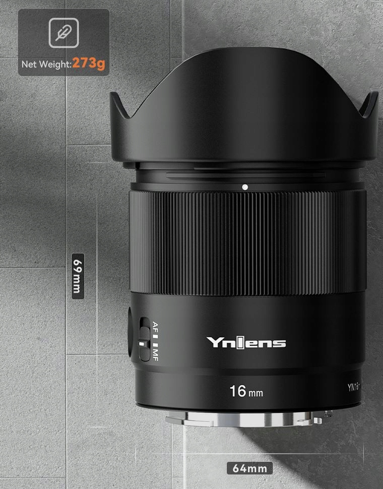 Obiectiv Yongnuo YN 16 mm f/1,8 DA DSM, compatibil cu Sony E