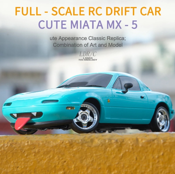 Masinuta RC Mazda MX-5 1:18 Drift, LED, Gyro, 2.4G, albastru, set