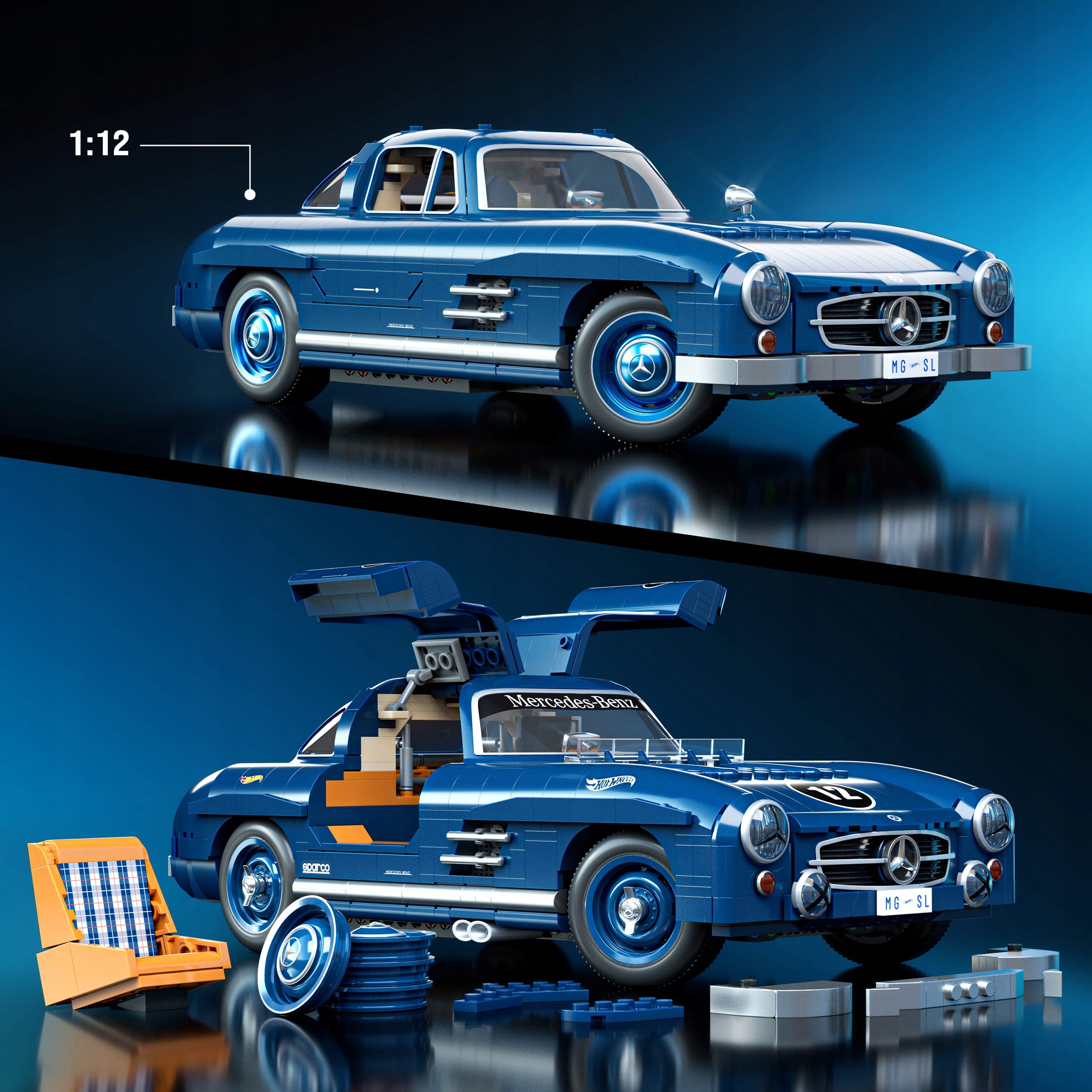 ミニカー Hot Wheels Mercedes-Benz 300 SL Set de constructie Mattel Mercedes-Benz 300 SL, 1500 elemente