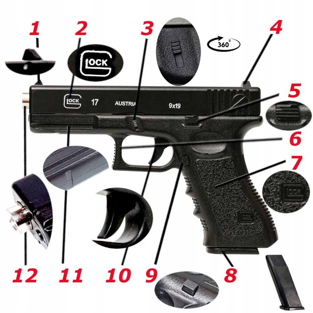 Pistol metalic Tomdorix Glock 17 GEN. IV, replica, sistem Hop Up
