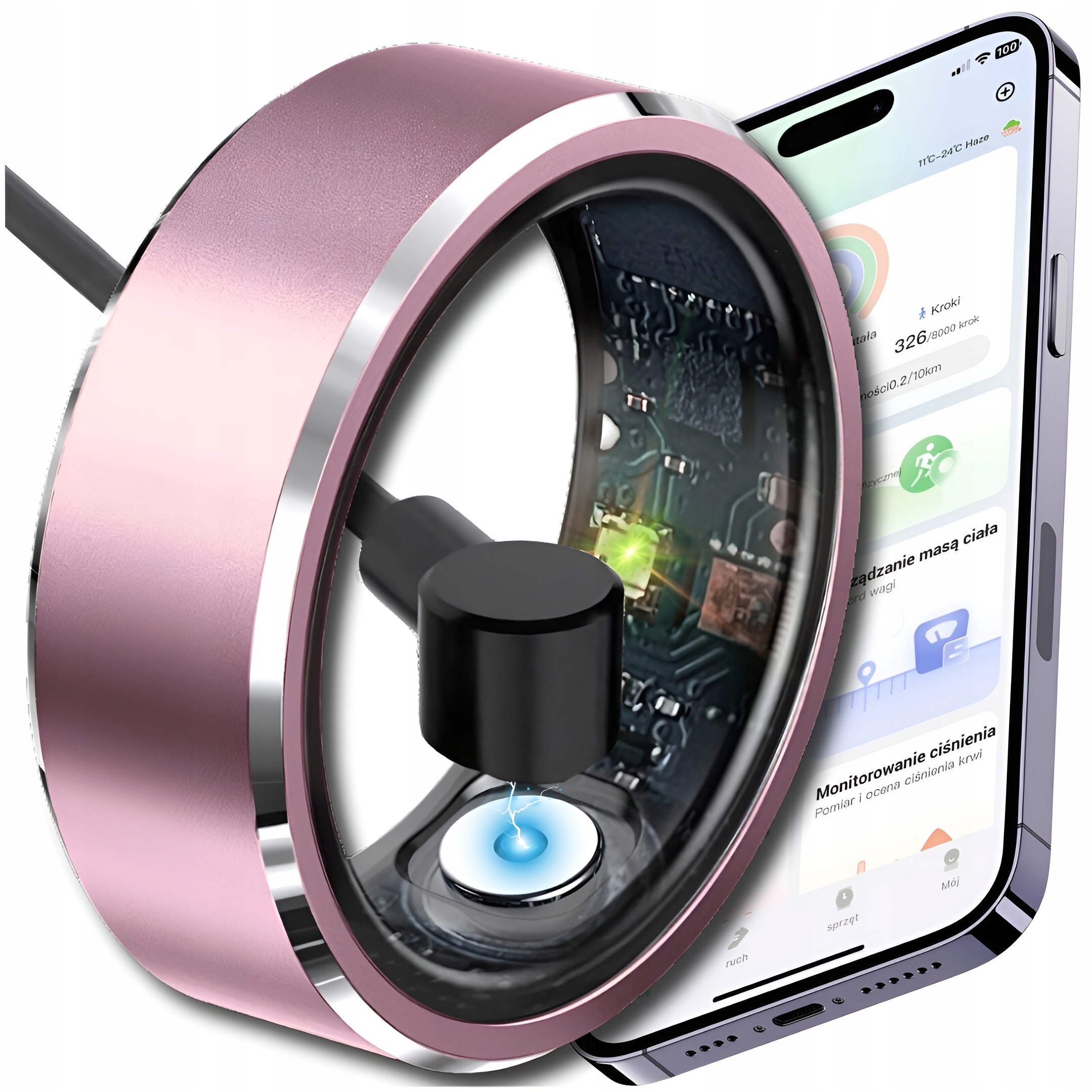 Smart Ring ZeeTech, roz 18, monitorizare ritm cardiac, analiza