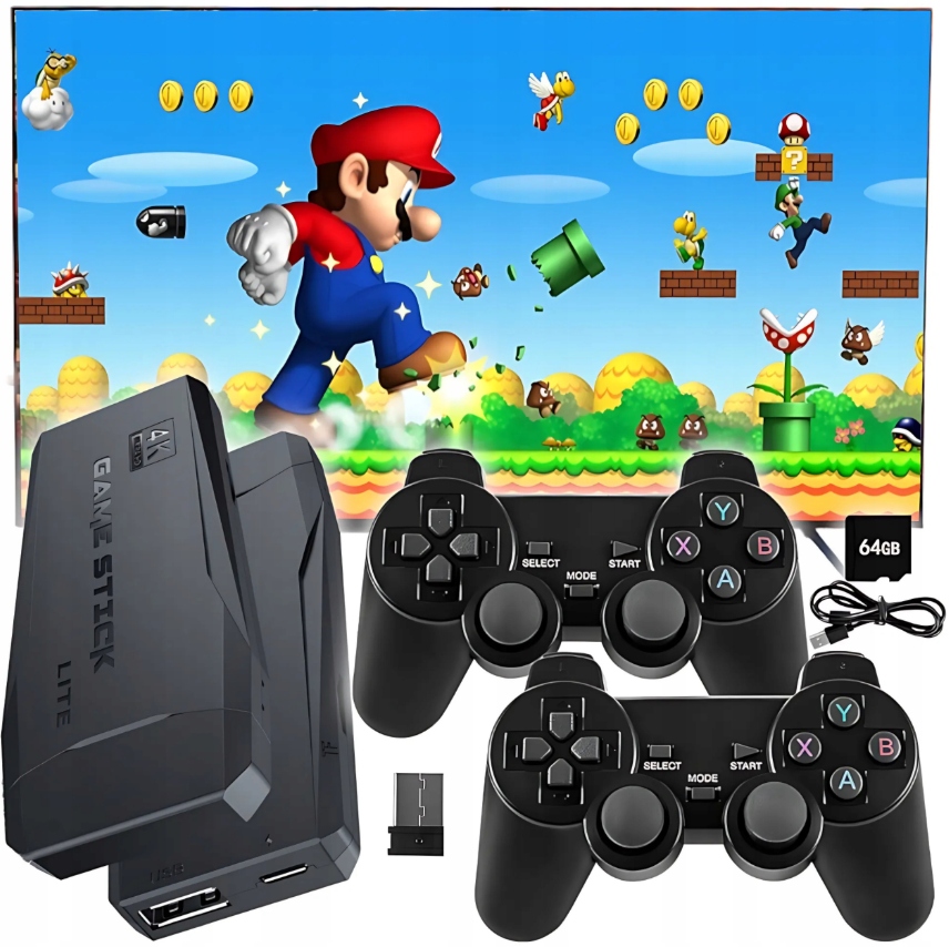 KONSOLA RETRO TV GRA TELEWIZYJNA HDMI 2 PADY 20000 GIER MENU PL HDMI 64GB