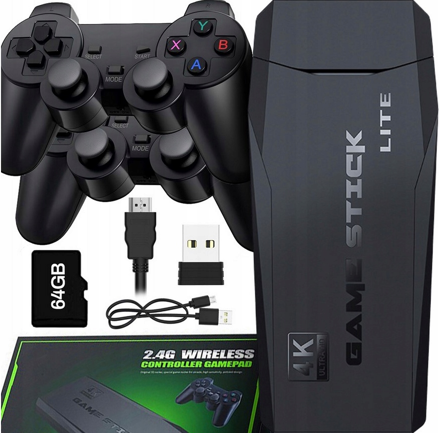 KONSOLA RETRO TV GRA TELEWIZYJNA HDMI 2 PADY 20000 GIER MENU PL HDMI 64GB