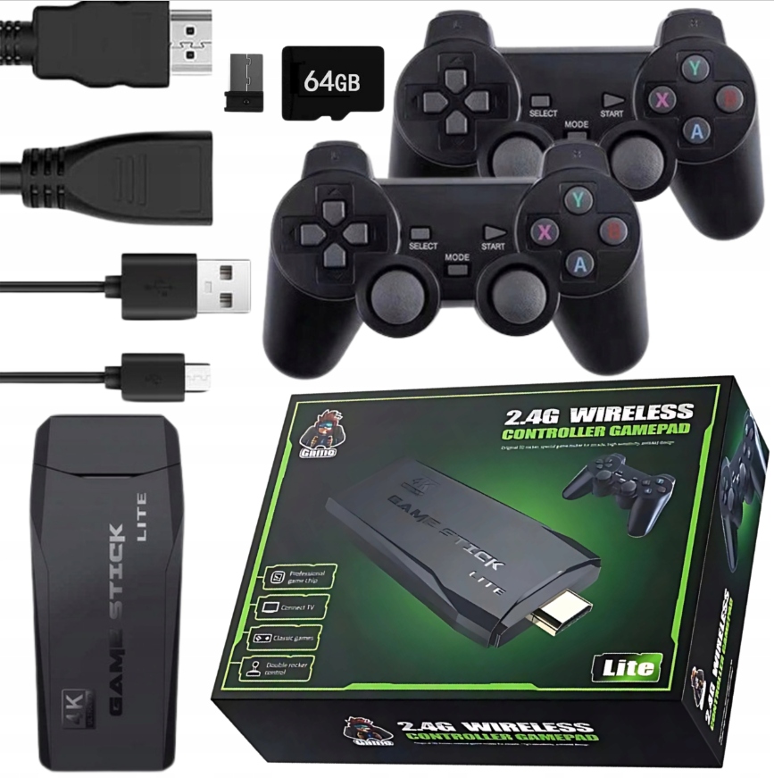 KONSOLA RETRO TV GRA TELEWIZYJNA HDMI 2 PADY 20000 GIER MENU PL HDMI 64GB