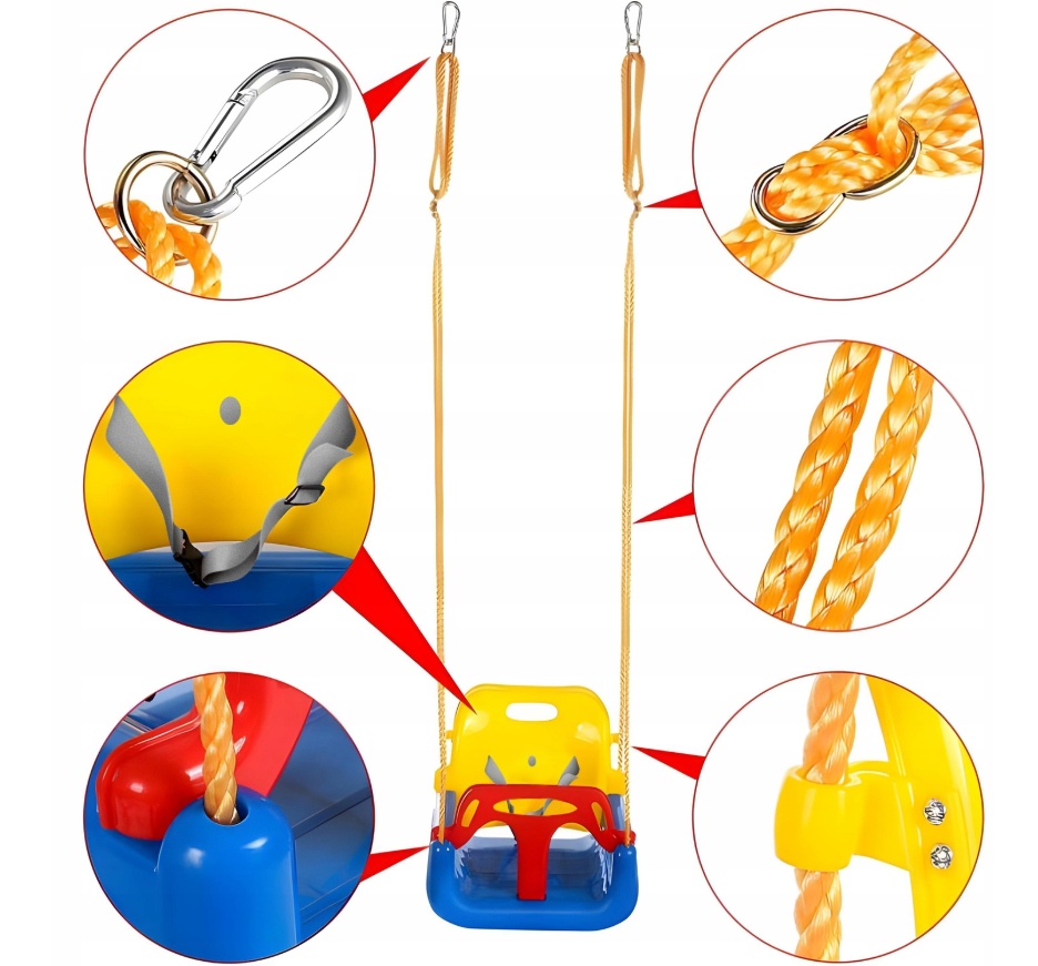 HUŚTAWKA DLA DZIECI OGRODOWA 3w1 MOCNA DO DOMU OGRODU DOMOWA NA LINACH 30KG