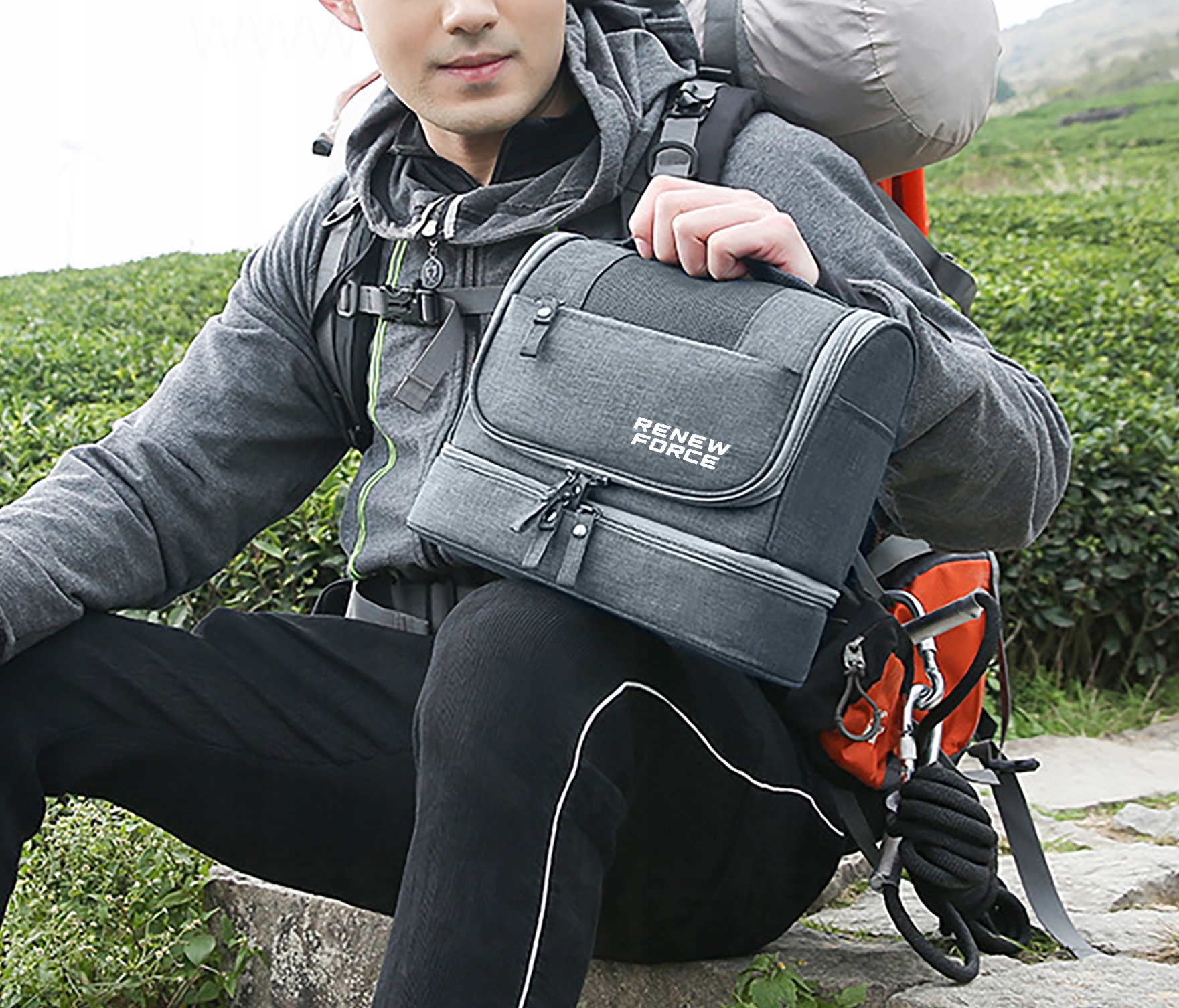 KOSMETYCZKA MĘSKA SZARA POJEMNA KOSMETYCZKA PODRÓŻNA WYJAZD DUŻA Z HAKIEM